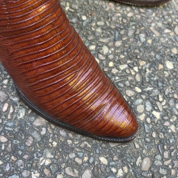 Men's Vintage J840 Teju Lizard Brown Leather Cowboy Boots Size 7B - Picture 9 of 11